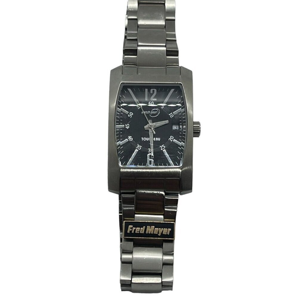 Tourneau Watch Gear Wristwatch Women Silver Tone Date Wr 100ft Stainless Steel